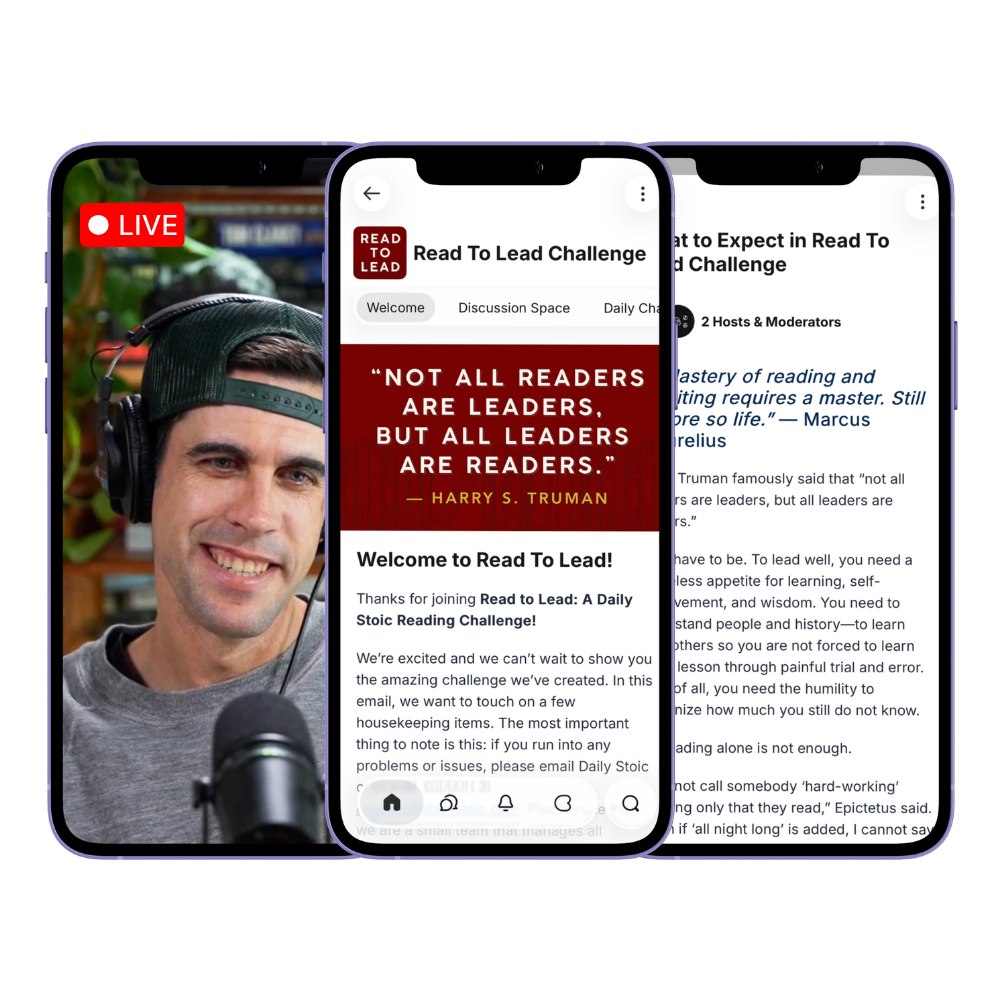 Read to Lead challenge on mobile — live Q&A with Ryan, welcome screen, and daily lessons